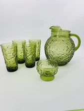 6pcs Anchor Hocking Avocado Lido Milano Glass Pitcher & Glasses Set