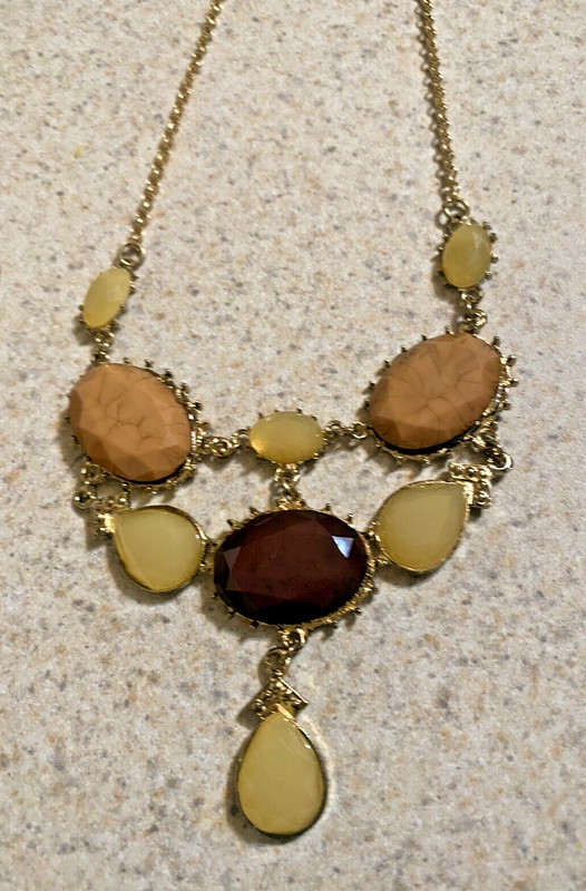 STUNNING VINTAGE BIB TYPE ADJUSTIBLE LENGTH GOLD TONE & EARTHTONE NECKLACE