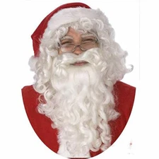 Christmas Deluxe Santa Claus Costume Professional Full Curly Beard Hair Wig Set