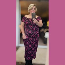 WOMENS LADIES FITTED BARDOT LACE DRESS OFF SHOULDER PARTY PLUS SIZE