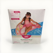 Justice Pool Chair Float Pink Spiral Dye Ergonomic Backrest 43 x 31.5 Inflated