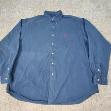Vintage Ralph Lauren Shirt Mens 2XL XXL Navy Blue Red Pony Button Down L/S