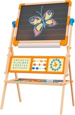 3-in-1 Wooden Kids Art Easel Magnetic Double Sided Easel Blackboard Whiteboard