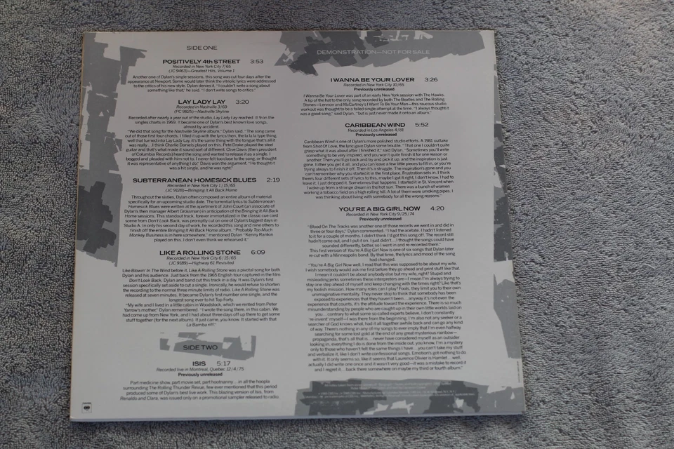 Bob Dylan - Biograph Sampler - Time Passes Slowly - 1985 US PROMO LP - Image 3 of 3