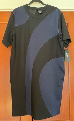 New DKNY Color Block Dress Black & Blue Ladies Size Medium Style P357791TB