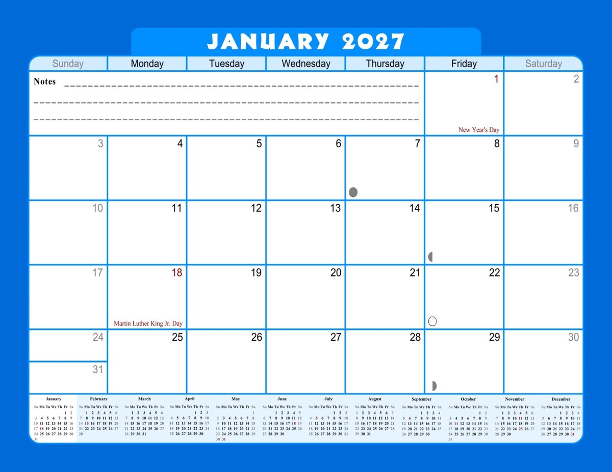 2027 Monthly Spiral-Bound Wall/Desk Calendar - 12 Months - (Edition #06)