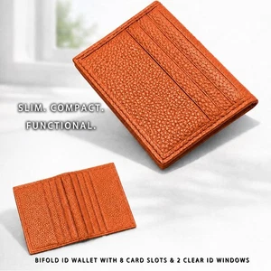 Genuine Leather Slim Wallet Men Women Bifold Card Holder ID Window Front Pocket