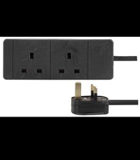 UK Extension Lead Cable ElectricMains Power 2 Gang Way PlugSocket 10m Black Uk