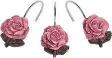 Shower Curtain Hooks, 12 PCS Anti Rust Decorative Vintage Resin Rose Hooks for