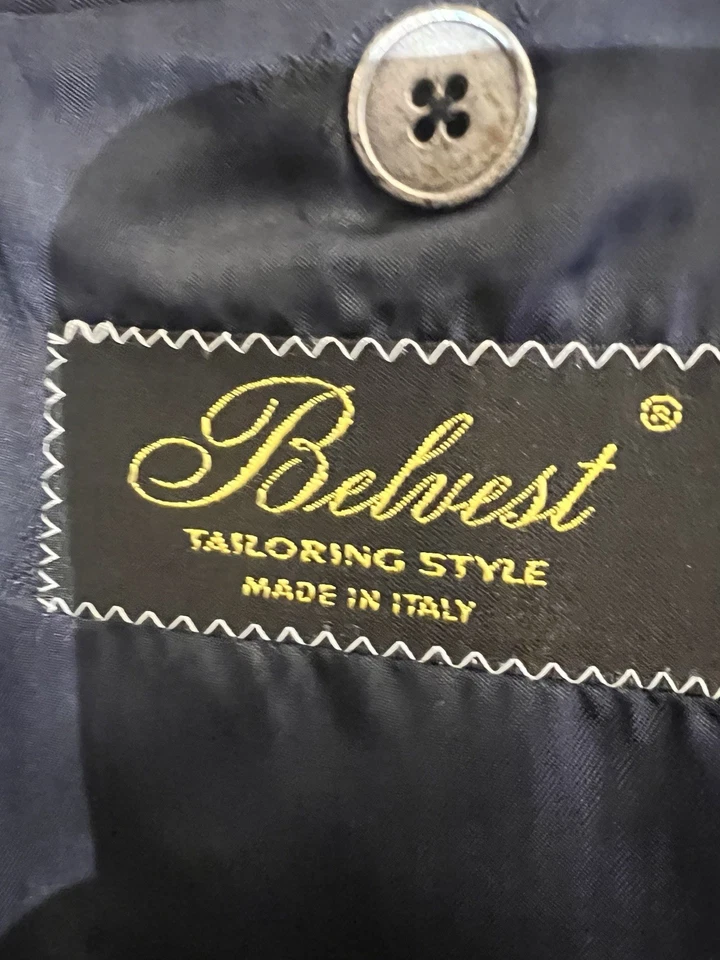 Chaqueta Traje Belvest Vintage Para Hombre Doble Pecho Lana, Italiana, Azul Marino / 52R Foto 2 de 4