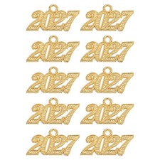 10 Pcs 2027 Tassel Charm Alloy Graduation Decor 33x19mm Gold