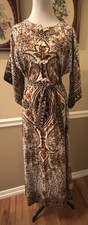 70’s VTG Batik Kaftan Bell Sleeve Tie Waist Maxi Dress S M L