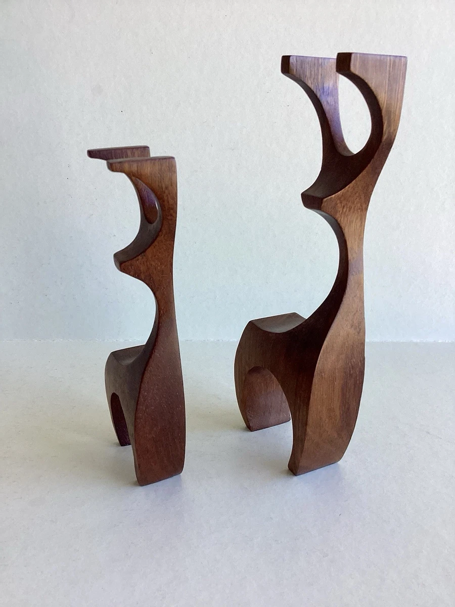 Danish Vintage Mid Century Carved Wooden Teak Reindeer Sculptures