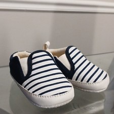 Unisex Baby Toddler Slip-On Casual Shoes White/Navy Striped Fabric Low Top