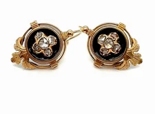 ANTIQUE VICTORIAN ERA ROSE CUT DIAMONDS ACCENTS ENGRAVING EARRINGS 585/14K YG