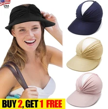 Women Turban Sun Visor Hat Cap Sports Wide Brim Stretchable Golf Hijab Ponytail