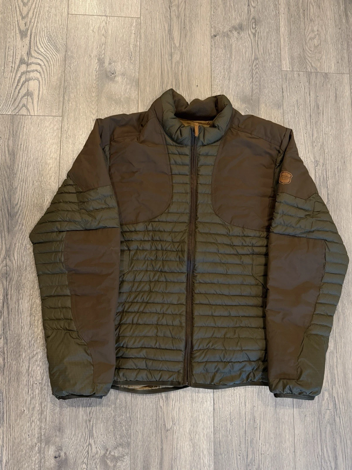 Eddie Bauer Sport Shop Storm Down Olive Green Brown Puffer Jacket Mens Size L
