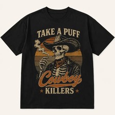 Vintage Smoking Skeleton Shirt Western Gothic Skull Graphic Unisex Tee