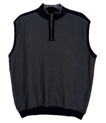 Tom James Sweater Vest Mens 1/4 Zip Blue Striped XL Cotton Blend Casual Preppy