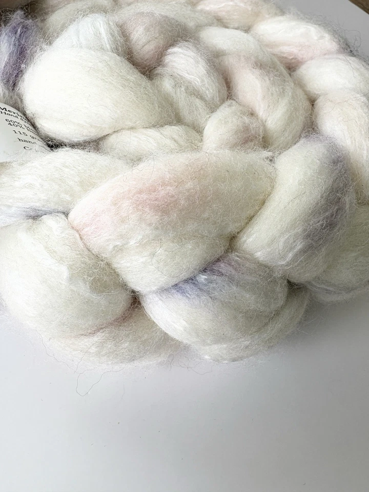 Merino Wool Bamboo ‘Pearl’ Purple Pink Fiber Braid Roving Spinning Felting 4oz - Image 2 of 4