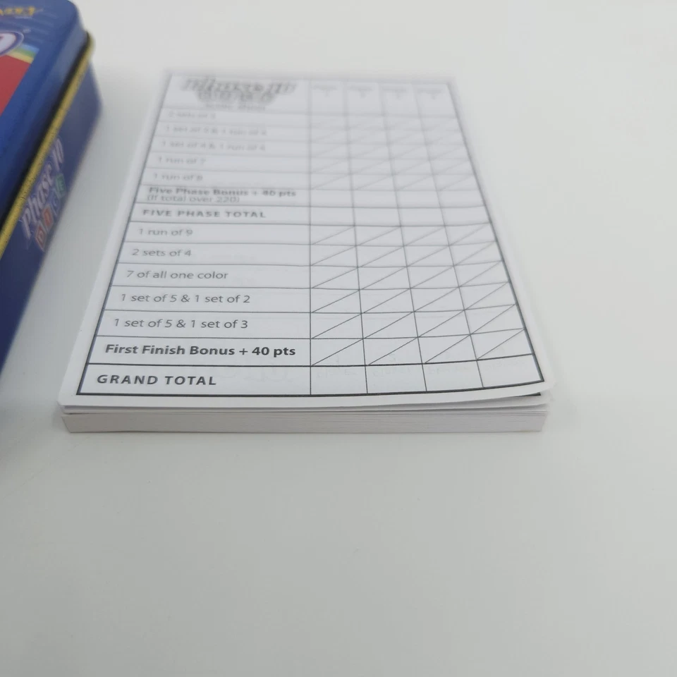 Phase 10 Dice Game - Blue Tin - Fundex 2010 Edition -Complete- Many Score Sheets - Image 4 of 4