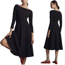 Reformation Women's XL Black Boat Neck Wiley Stretch Cotton Midi Dress NWT