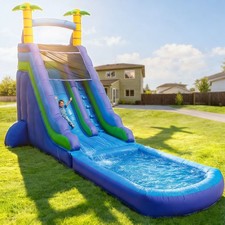 30FT Commercial 100 PVC Inflatable Dual Water Slides Attach Pool w/ 2HP Blower