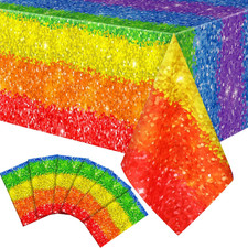 Plastic Rainbow Tablecloth 54 X 108 Inch Disposable Colorful Rainbow Printed Tab