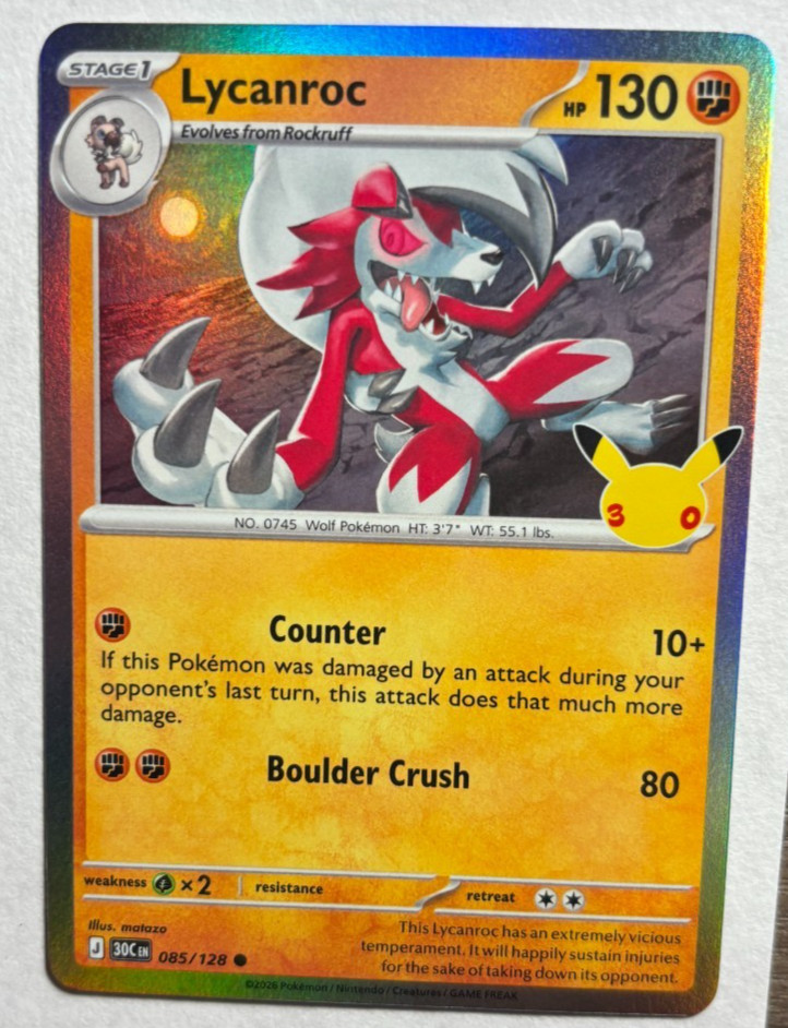 Lycanroc 085/128 30th Celebration Pokémon TCG Holo NM