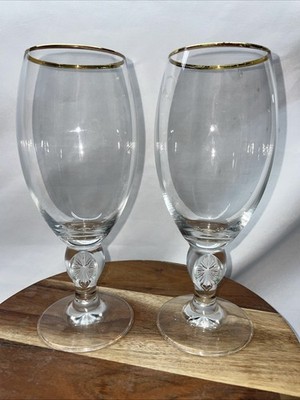Stella Artois Starburst Set 2 Gold Trim Clear Belgium Crystal Beer Glasses