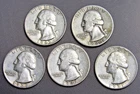 Lot of (5) Pre 1964 Washington Quarters  90% Silver 41S - 44P - 51S - 58D -62D