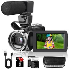 Video Camera Camcorder 2.7K 36MP Vlogging for YouTube with 32GB Black