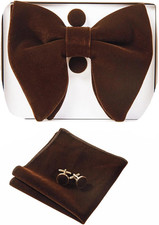 Mens Solid Plaid Velvet Pre-tied Adjustable Bow Tie and Pocket Square Cufflink S