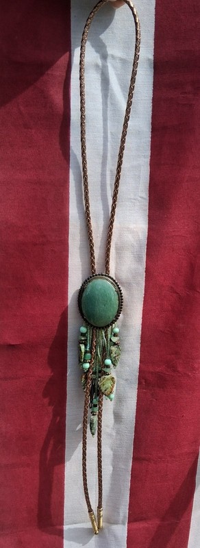 Western Necktie Western BOLO TIE  Jewelry turquoise color beads gold tone Unisex