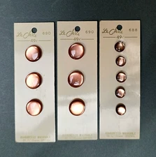 3 Sets Vintage Le Chic BrownPearlized Buttons 2 Sz- 9/16" 7/16" On Button Cards 