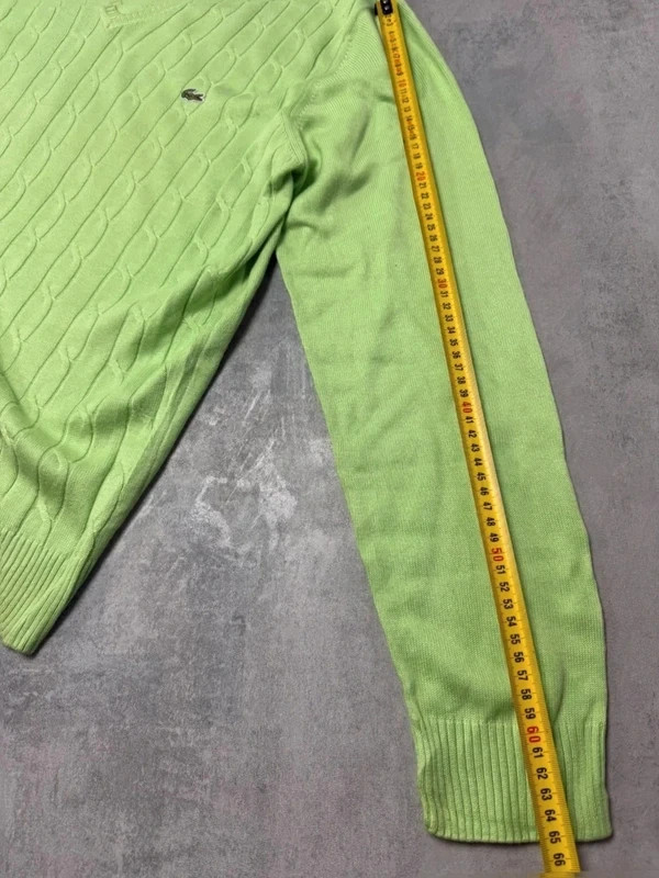 Lacoste Sweater Green L Cable Knit V Neck Crocodile Logo Casual Vintage image 10
