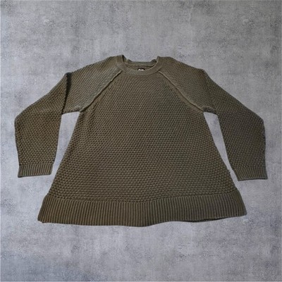 GAP Waffle Knit Pullover Women XL Gray Raglan Exposed Seam Sweater Cotton Blend