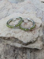 Peridot Hoop Earrings,sterling Silver 925. With  42  Vibrant Round Gems