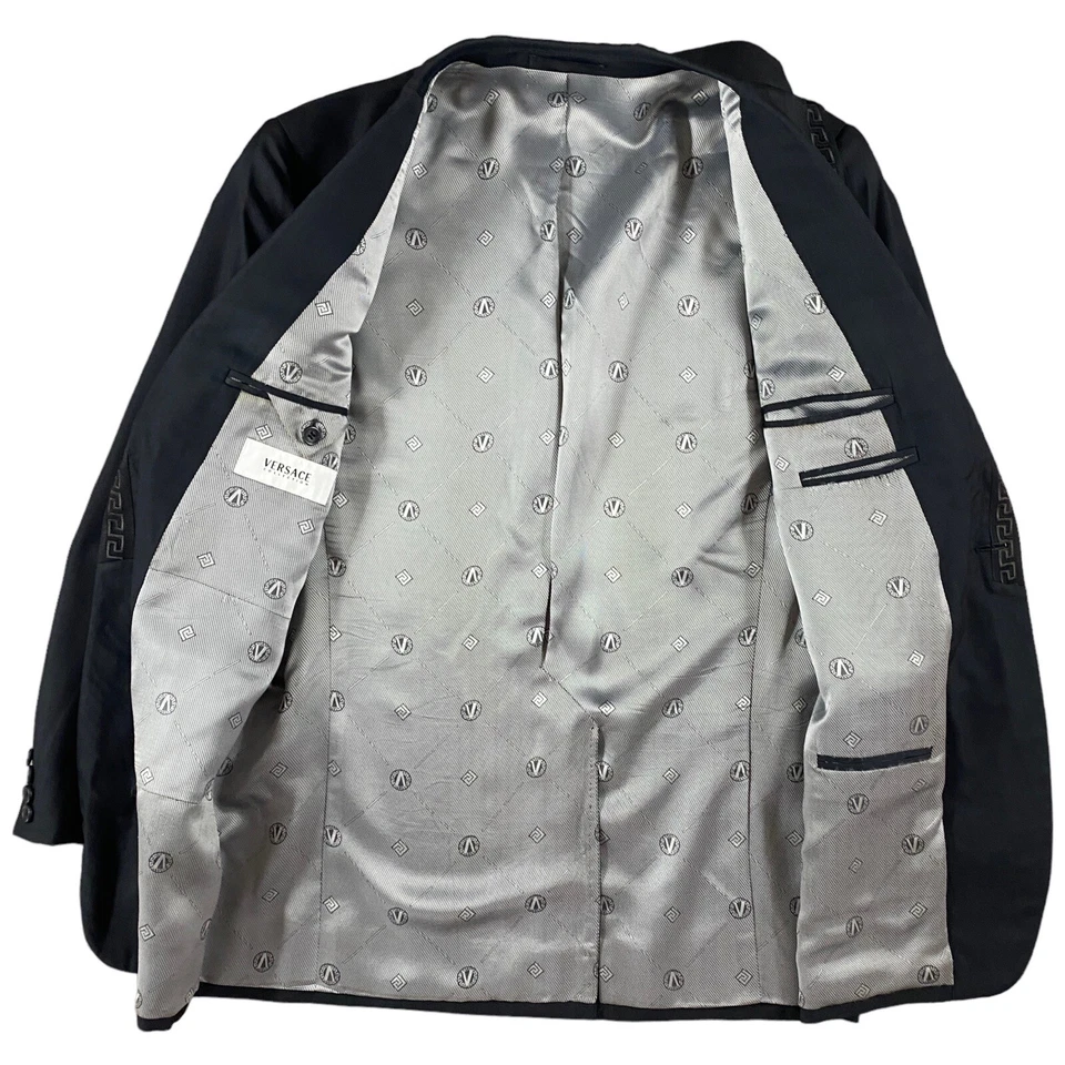 Versace Collection Black Jacket Patterned Lapel 1 Button Closure Wool Blend 40R - Image 3 of 4