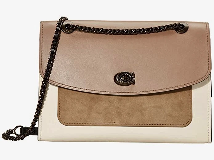 COACH Parker Color Block Large Leather Suede Shoulder Bag eBay
