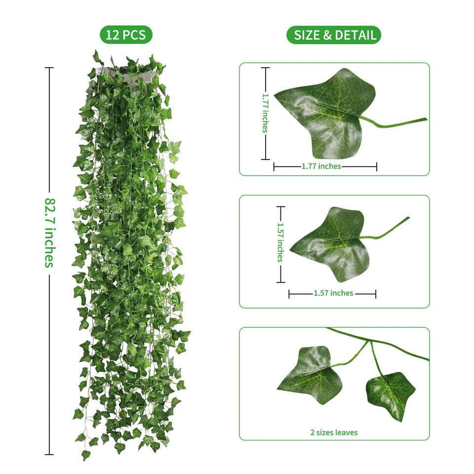 EZFLOWERY 12 hebras 84 pies hojas de hiedra artificial, guirnalda de seda falsa Foto 2 de 4