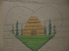 HANDPAINTED NEEDLEPOINT CANVAS  BEE HIVE FLOWERS  HP NP