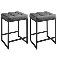 Leather Bar Stools 24" Set of 2 for Kitchen Counter Backless Kitchen Stools