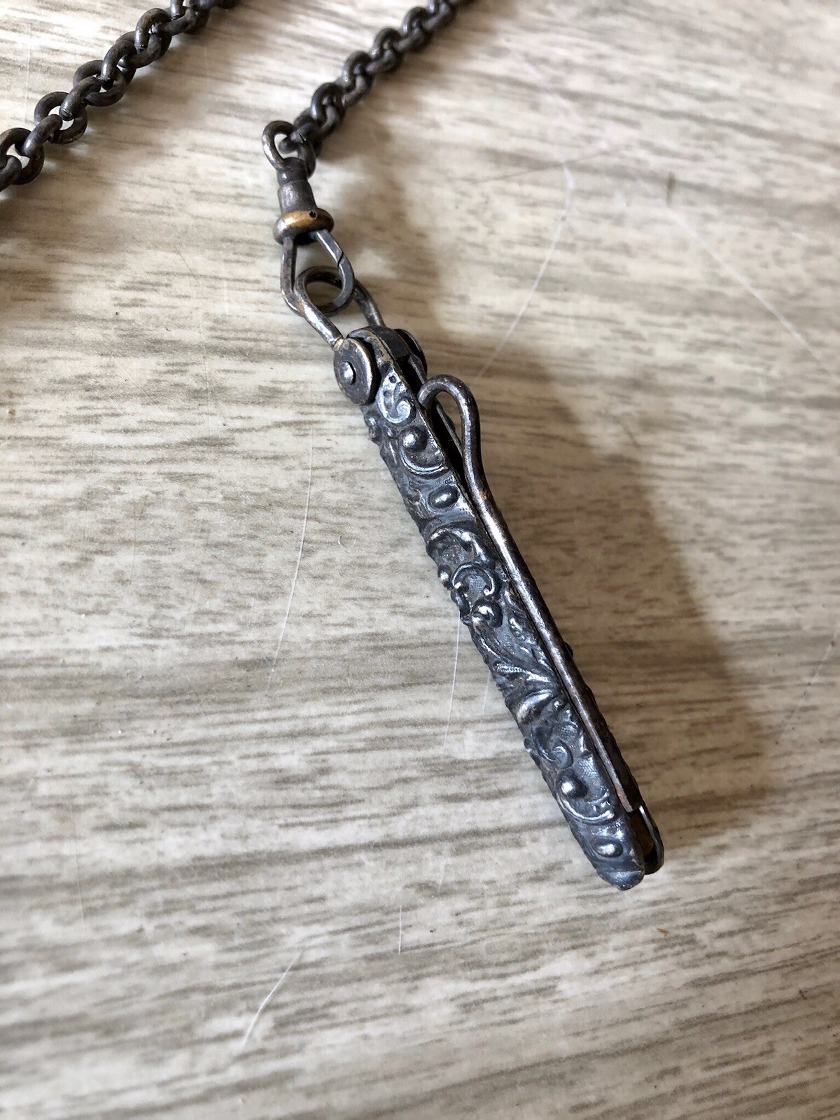 Antique 1880-90 American Silver Chatelaine, 5 Tool, Brooch