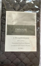 Brand New Damask By Charter Club Gray Diamond Quilted Euro Pillow Sham