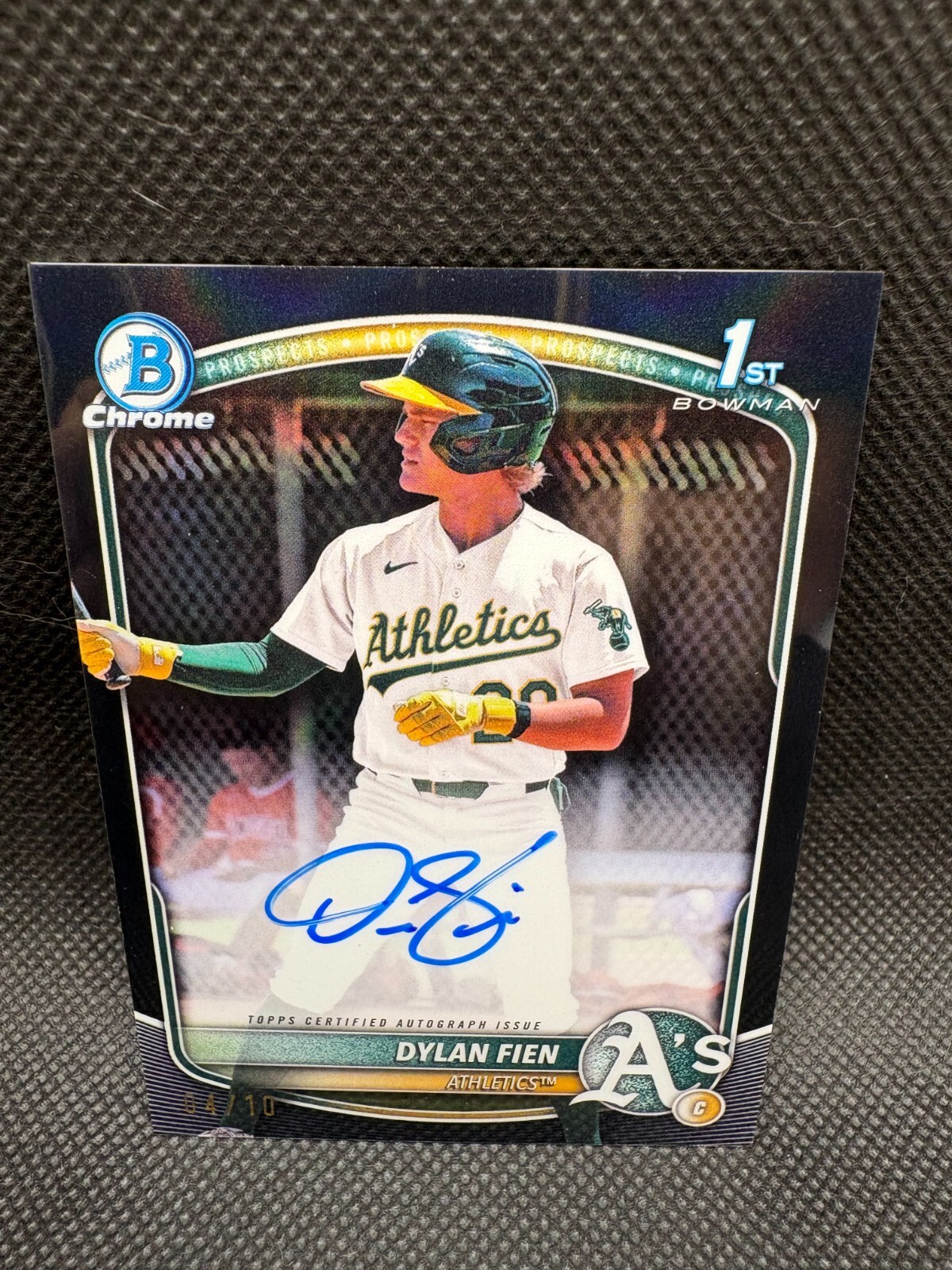 2025 Bowman Chrome Dylan Fien 1st Chrome Black Refractor Auto 04/10 Athletics