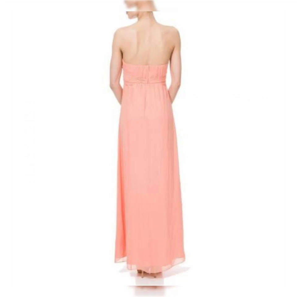 Maxi Vestido Para Mujer TED BAKER Naranja Pálido Frontal Cruzado Seda Sin Tirantes Talla 2/M CL Foto 3 de 4