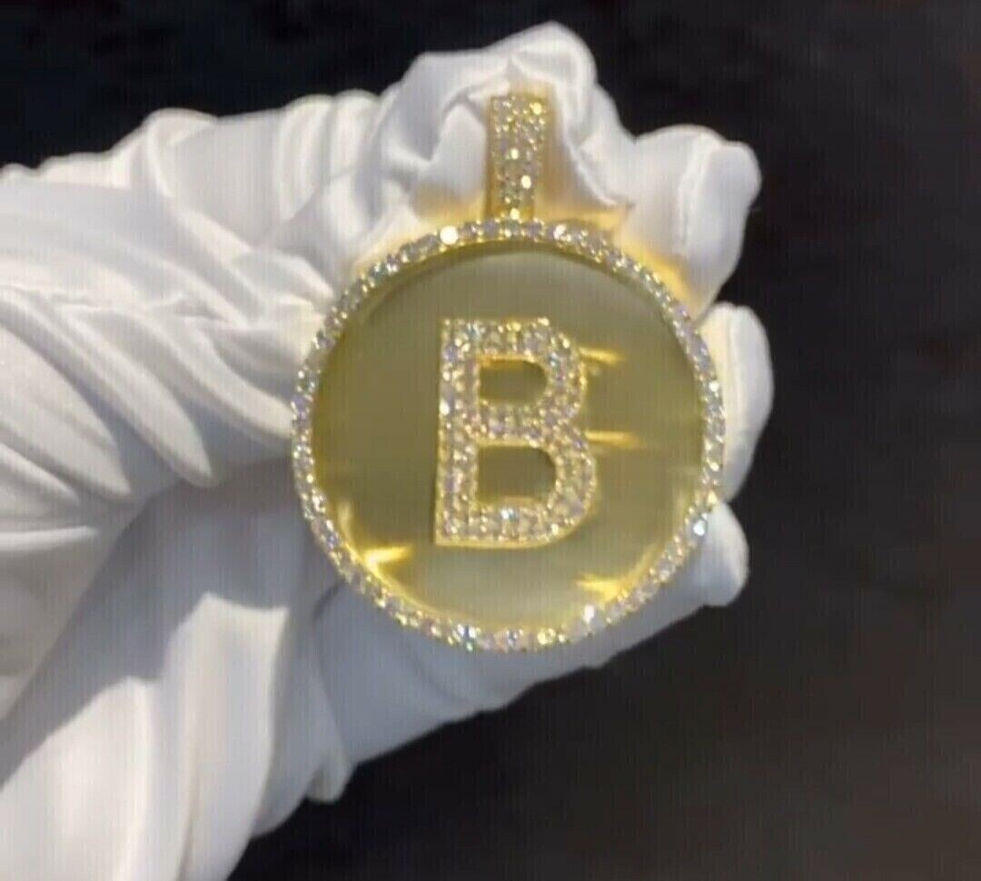 2Ct Round Moissanite Men's Initial B Pendant in 14K Gold Plated