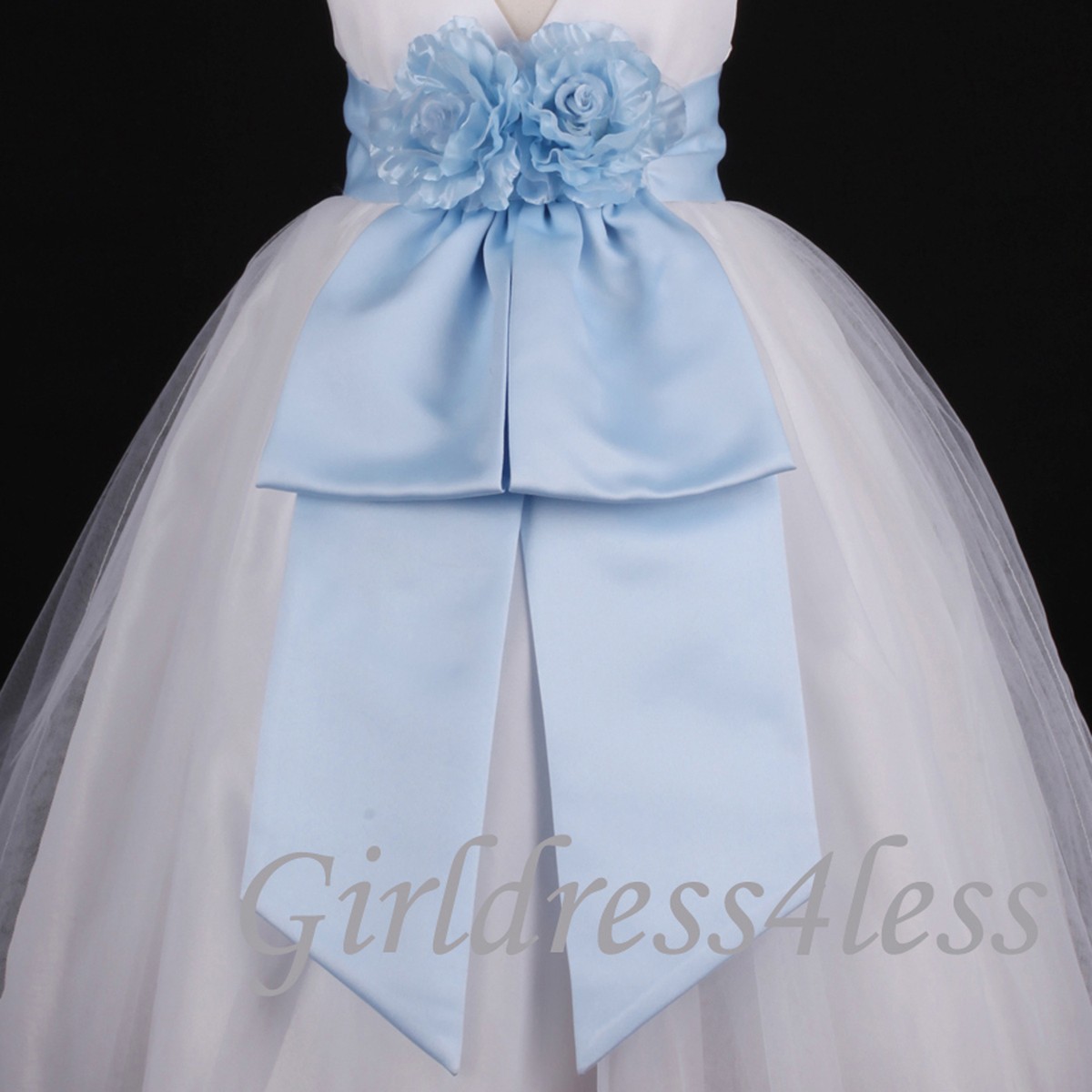 white dress blue satin sash Narrow Smoke Blue Ribbed Satin Sash Belt by Satin Swank® main image 1
