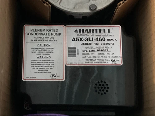 HARTELL A5X-3LI-460 LIEBBERT 318309P2 460VAC 1PH CONDENSATE PUMP